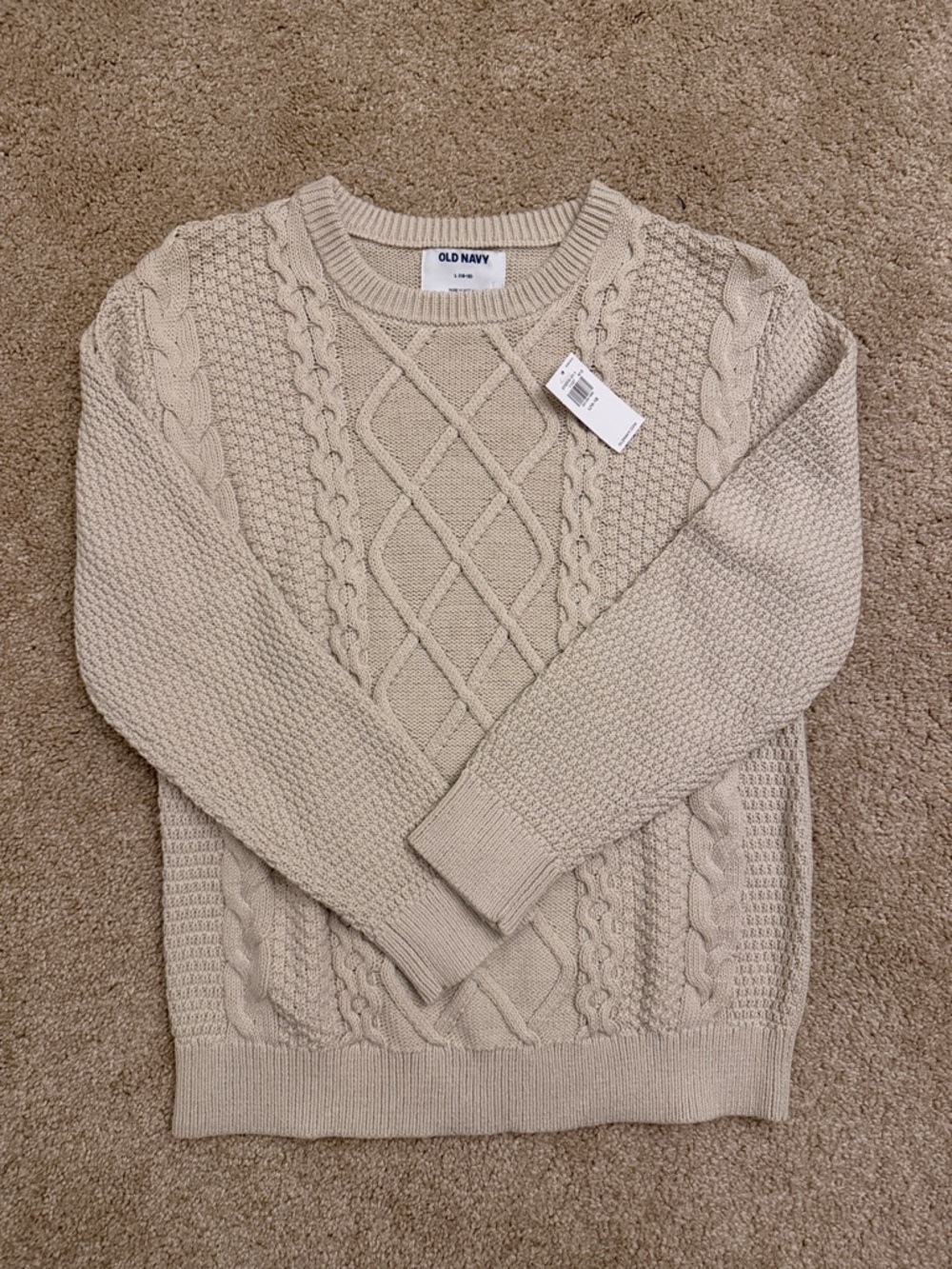 Old Navy Beige Cable Knit Crewneck Sweater